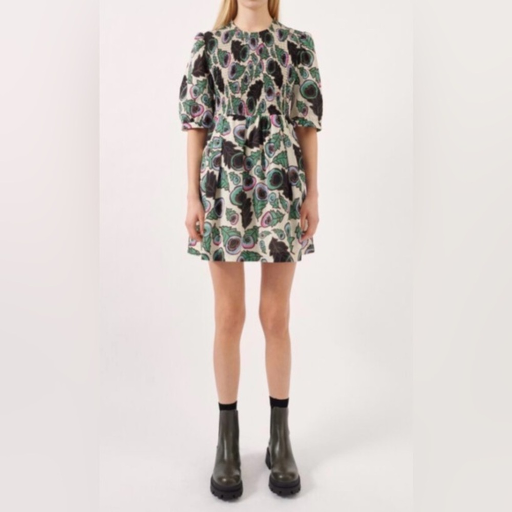 Baum und Pferdgarten Amalda Puff Sleeve Smocked Cotton Floral Dress  34 / Small